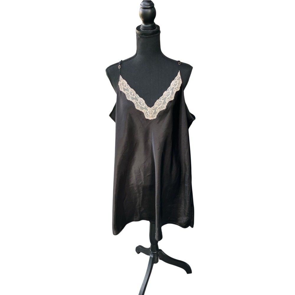 Vtg Y2K Shadowline Womens Whimsigoth Black Satin Slip Dress Nightgown Size 2X